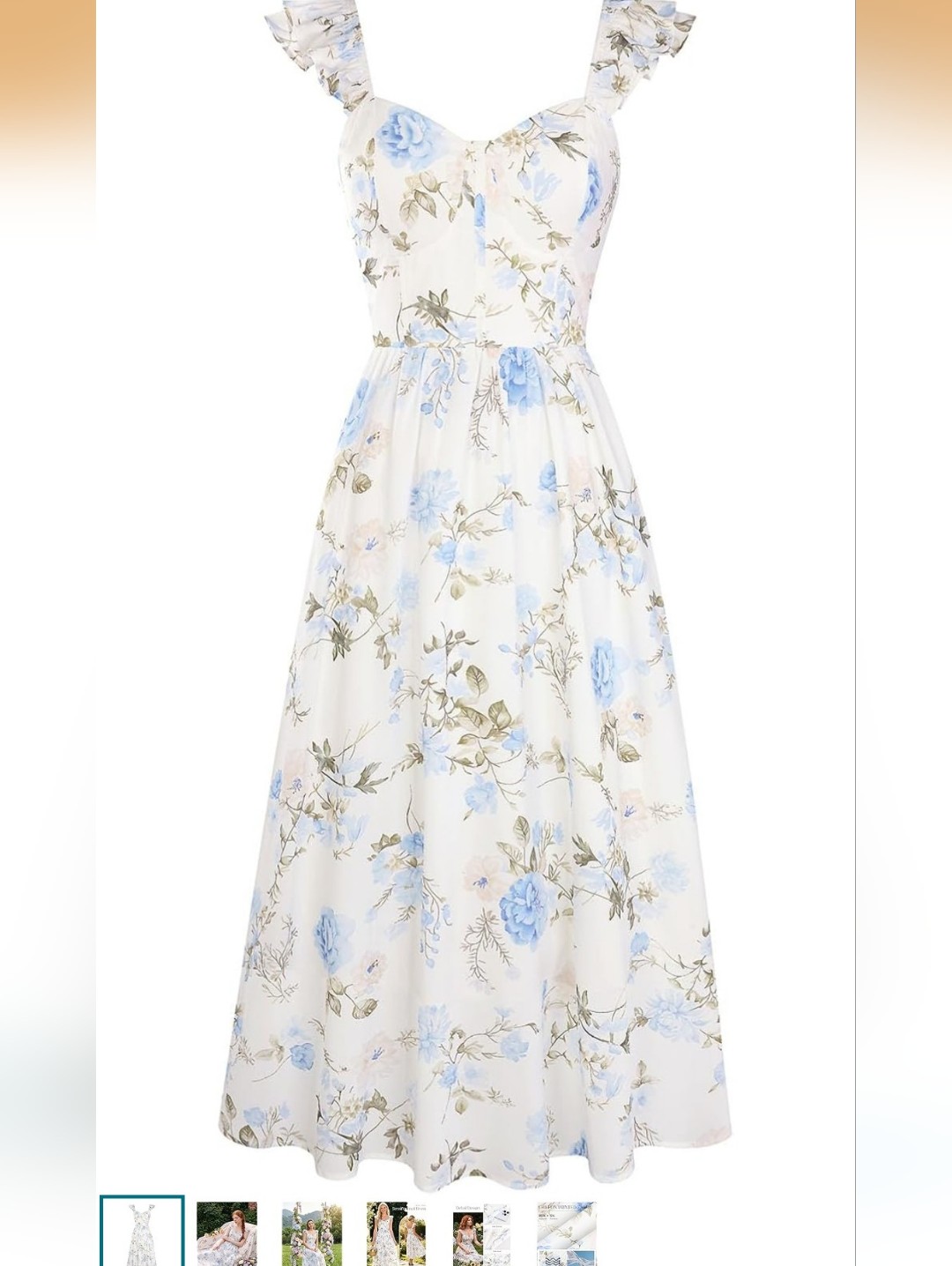 Grace Karin - White Floral Dress With Blue Blossoms - Size L